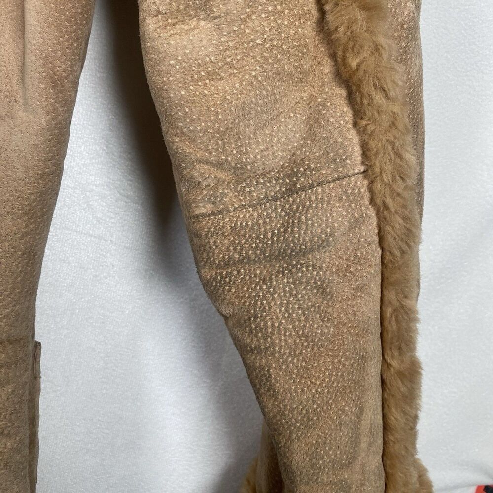 Vintage Nicole Miller Suede Leather Faux Shearling Long Coat Tan Y2K Women’s M - Picture 11 of 14